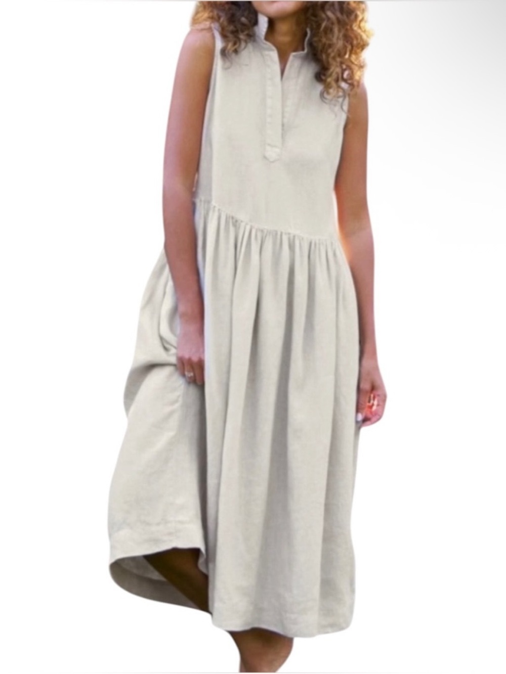 FRANK & EILEEN Daphne Italian Linen Shirt Dress Women’s Size Large In Beige